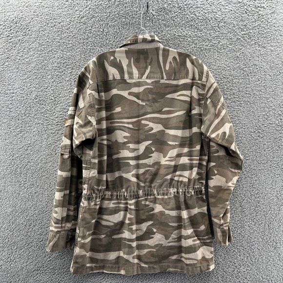 Cabelas Safari Series Shirt Jacket Mens Medium Camo Long Sleeve Button Up Drawst - Picture 2 of 7